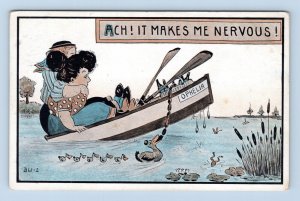 Romance Comic Sinking Boat Ach! Makes Me Nervous UNP DB Postcard N9