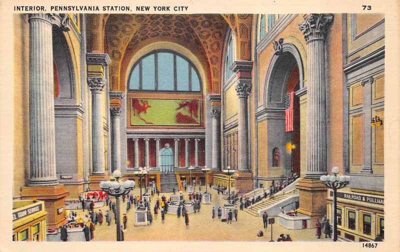 New York City NY 1940s Postcard Interior Pennsylvania Station 