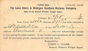 Claim Ticket The Lake Shore & Michigan Southern Railway Chicago Train Writing...