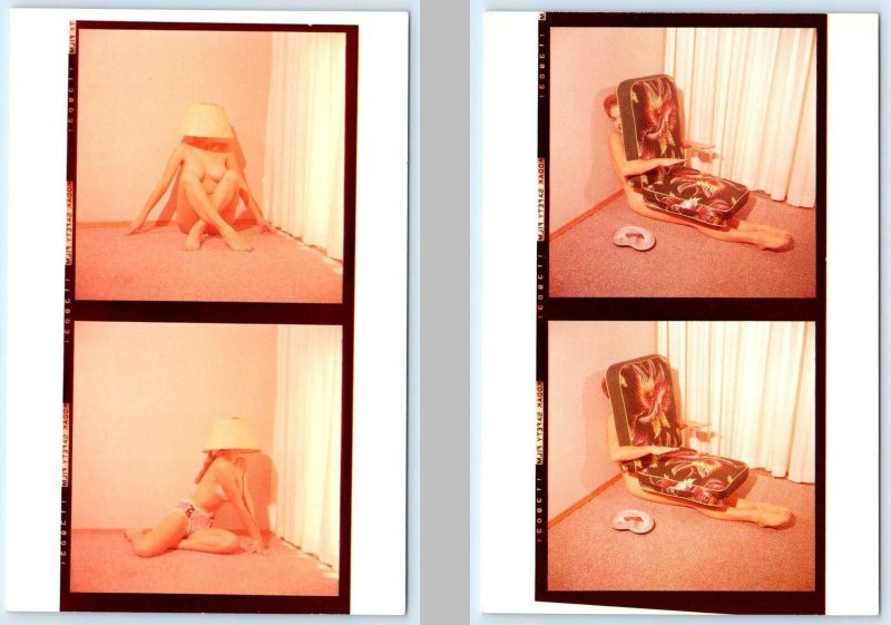 2 Risque Postcards RUSS MEYER Photographer ~ Furniture LAMP & LOUNGE CHAIR Nudes 