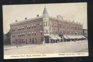 ROCHESTER INDIANA ARLINGTON HOTEL BLOCK DOWNTOWN VINTAGE POSTCARD 1908