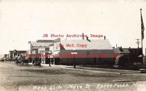 MT, Three Forks, Montana, RPPC, Main Street, Business Section, Photo