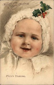 Ernest Nister Serie 191 No. 4 Christmas Baby Papa's Darling c1910 Postcard