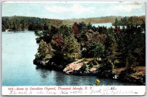 VINTAGE POSTCARD SCENE IN THE CANADIAN CHANNEL OF 1000 ISLANDS NEW YORK 1907