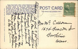 Cape Cod Massachusetts MA Lighthouse Linen 1930s-50s Linen Postcard