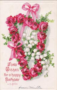 Birthday Harp With Red Roses  1910