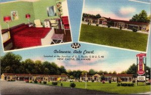 Linen Postcard Delaware Auto Court in New Castle, Delaware~384