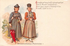 L106 Austria Bregenzerwald-Montafon Costume Ladies Umbrella chromolitho postcard