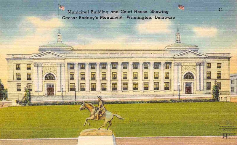 Court House & Municipal Building Wilmington Delaware 1940s linen postcard