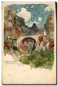 Old Postcard Illustrator Menton Franco Italian border