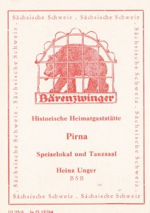 Germany Pirna Hotel Baerenzwinger Vintage Luggage Label sk2104