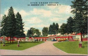 Linen Postcard Ever Green Court Motel 612 Merrimon Ave Asheville North Carolina