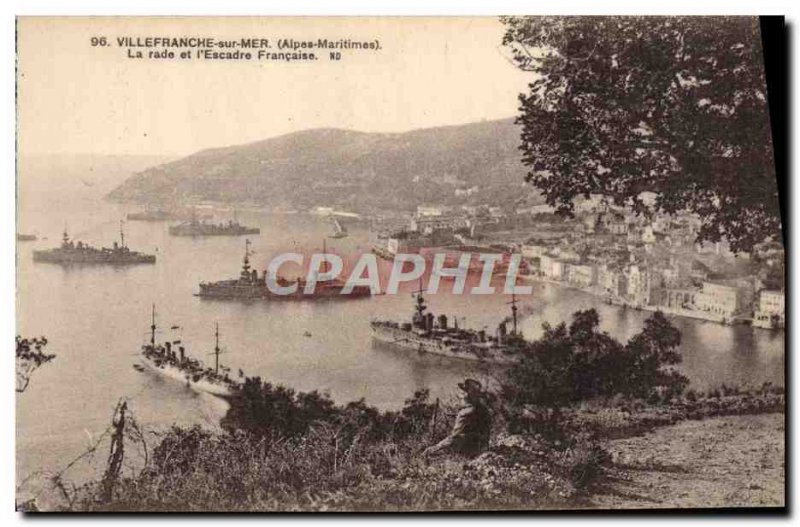 Old Postcard Villefranche Sur Mer bay and French & # 39escadre Charter