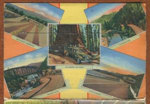 California ca Highways souvenir linen postcard folder