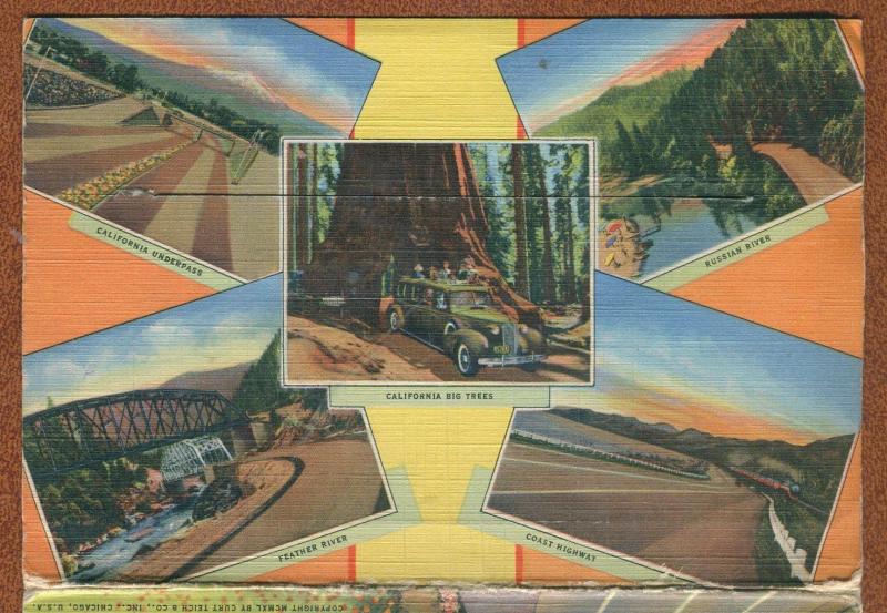 California ca Highways souvenir linen postcard folder