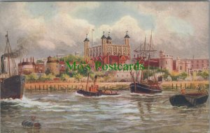 London Postcard - Artist View of The Tower of London & River Thames RS26684