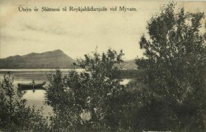 iceland, Útsýn ur Slúttnesi til Reykjahlidartjalls við Mývatn (1910s) Postcard