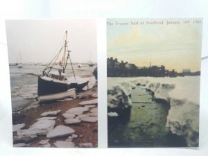 Frozen Sea at Southend on Sea & Leigh on Sea Essex 1905 & 1987 Repro Postcard