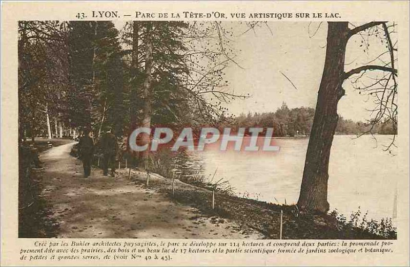 'Old Postcard Lyon''s Tete d''Or Park Artistic View on Lake'
