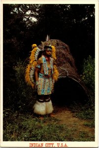 Indian Dancer, Grass Hut Indian City USA Anadarko OK Postcard H30