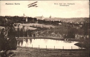 Gotha Germany Blick uber den Stadtpark Biplane Pioneer Aviation c1910 Postcard