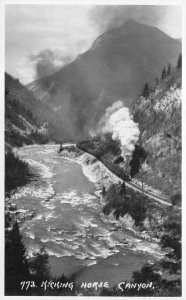 RPPC KICKING HORSE CANYON CANADA RAILROAD TRAIN HARMON REAL PHOTO POSTCARD