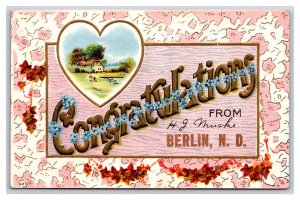 Large Letter Floral Congratulations From Berlin ND Embossed DB Postcard R24