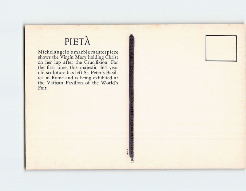 Postcard Pieta, Vatican Pavilion of the World's Fair, New York City, New York
