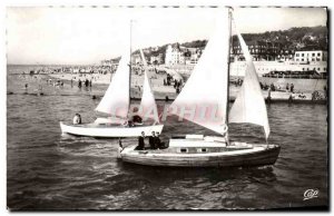 Old Postcard Deauville Trouville sailboats entering the boat basin
