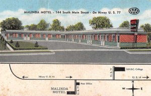 Brookings South Dakota Malinda Motel and Map Vintage Postcard AA41071