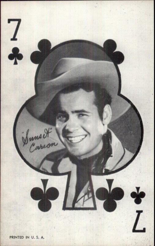 Cowboy Actor Arcade Exhibit Card Postcard - Playing Card 7 Clubs Sunset Carson