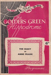 The Diary Of Anne Frank Military Drama Golders Green Theatre Programme