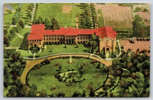 Burlington Wisconsin~Aerial St Francis Monastery & College~Vtg Linen Postcard