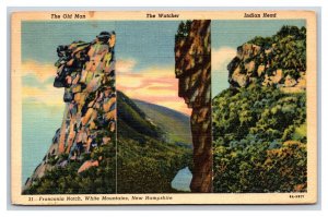 Old Man Watcher Indian Head Franconia Notch NH New Hampshire Linen Postcard K17