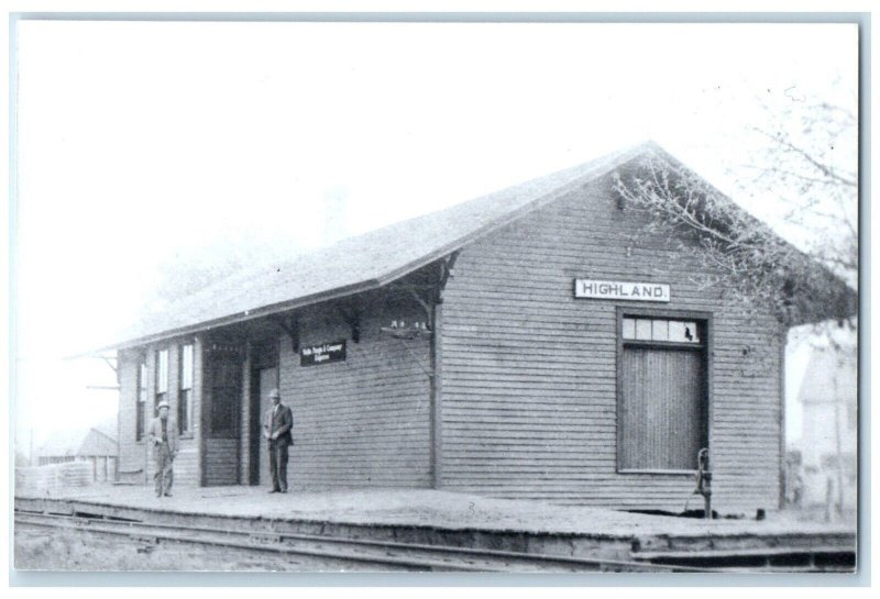 c1960 Highland Iowa IA Vintage Railroad Train Depot Station RPPC Photo Postcard