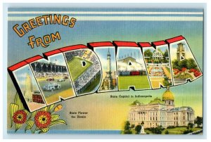 Greetings From Indiana IN, State Capitol Indianapolis And State Flower Postcard