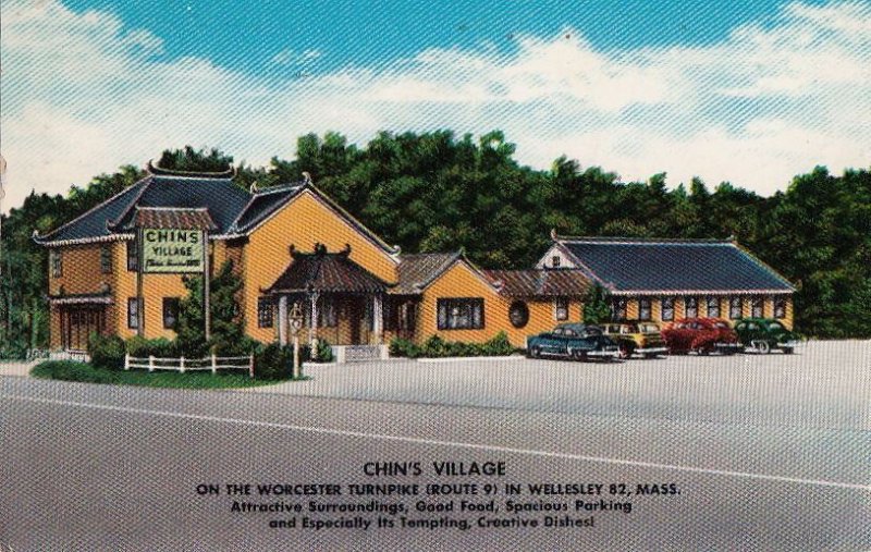 Postcard Chin's Village Wellesley MA 1955
