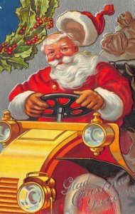 Glad Christmas Greetings Red Robed Santa Claus Automobile 41927 Postcard