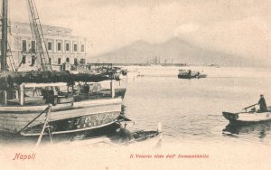 Vintage Postcard Napoli Il Vesuvio Dall Immacolatella Boats & Ships Naples Italy