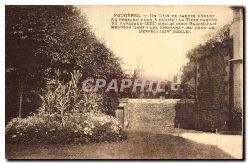 Old Postcard Fougeres A corner Public Garden In The Foreground A Right Tower