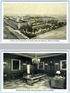 2 Postcards DETROIT, Michigan MI ~ PARKE, DAVIS & CO. Offices & Reception Room