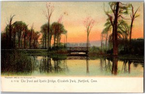 Pond and Rustic Bridge, Elizabeth Park Hartford CT Undivided Back Vtg Postcar...