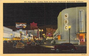 CA, California HOLLYWOOD & VINE STREET SCENE~Night BOWLING~NBC~Tropics  Postcard