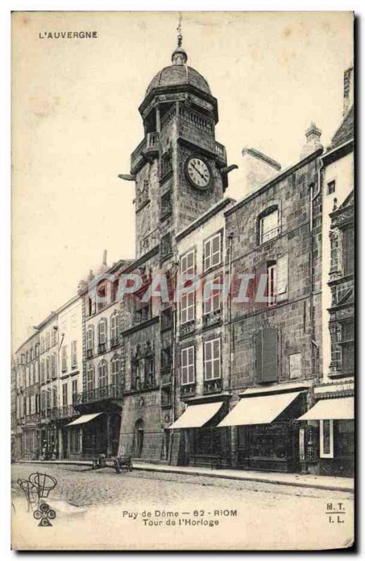 Old Postcard The Clock Tower Riom