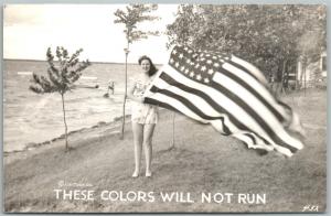 GIRL w/ US FLAG VINTAGE REAL PHOTO POSTCARD RPPC PATRIOTIC CASA GRANDE AZ HOTEL