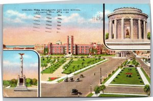 Postcard NJ Atlantic City Chelse Park Boulevard and High School