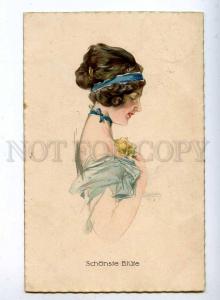 189635 BELLE Lady w/ Yellow ROSE by SCHILBACH Vintage LITHO PC