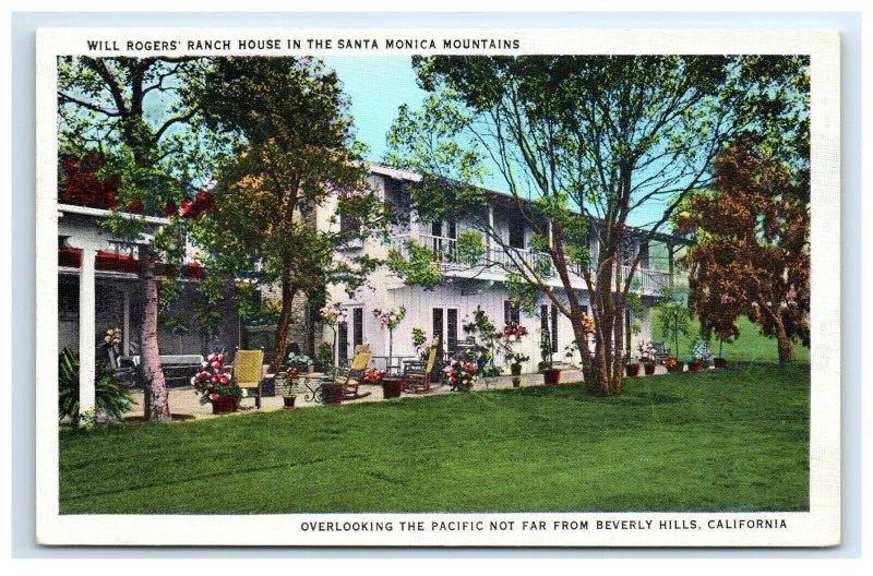 Postcard Will Rogers' Ranch House in the Santa Monica Mountains CA 1935 G18