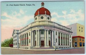 TAMPA, Florida  FL    FIRST BAPTIST CHURCH  ca 1940s Linen  Postcard