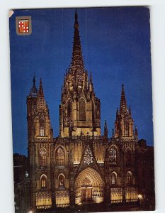 Postcard Nocturnal view Cathedral Barcelona Spain